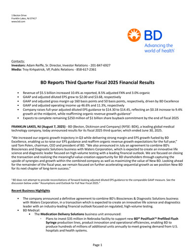 Thumbnail Becton Dickinson Quarterly Report 2025-q3