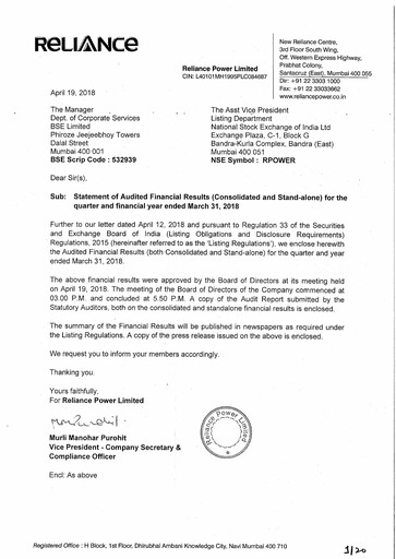 Thumbnail Reliance Power
 Financial Statement 2017-2018