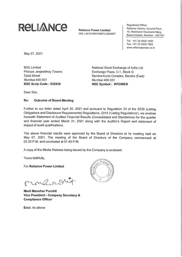 Thumbnail Reliance Power
 Financial Statement 2020-2021