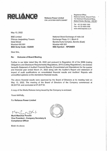 Thumbnail Reliance Power
 Financial Statement 2021-2022