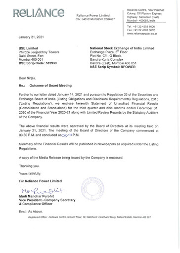 Thumbnail Reliance Power
 Quarterly Report 2020-q3
