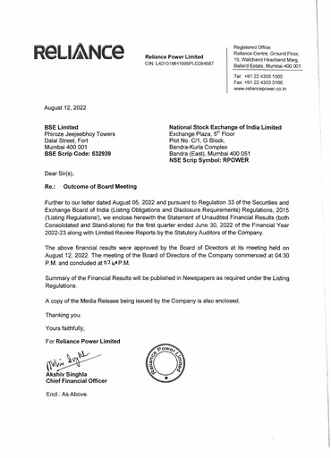 Thumbnail Reliance Power
 Quarterly Report 2022-q1
