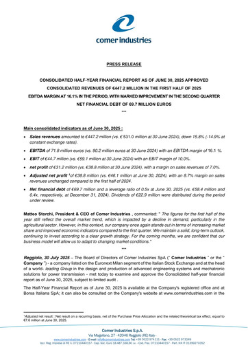 Miniature Comer Industries Rapport semestriel 2025-h1