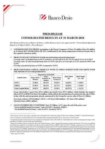 Thumbnail Banco di Desio e della Brianza Quarterly Report 2018-q1