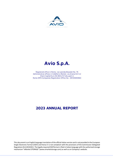 Miniature Avio S.p.A. Rapport annuel 2023