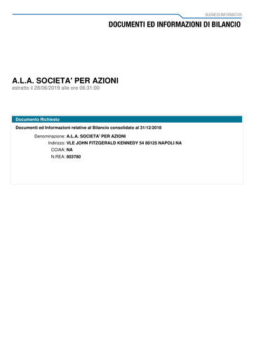 Thumbnail A.L.A. società per azioni Financial Statement 2018