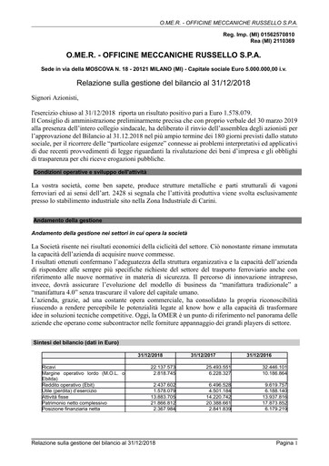 Miniature OMER S.p.A. Bilan financier 2018