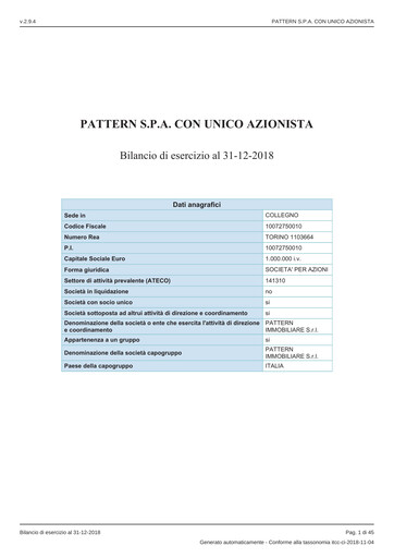 Miniature Pattern S.p.A. Bilan financier 2018