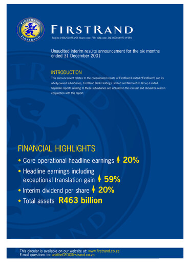 Thumbnail FirstRand Financial Statement 2001