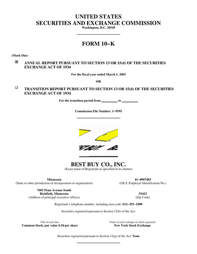 Thumbnail Best Buy Annual Report 2002-2003