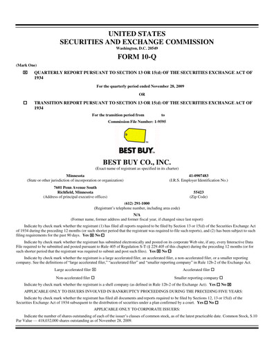 Thumbnail Best Buy Quarterly Report 2010-q3