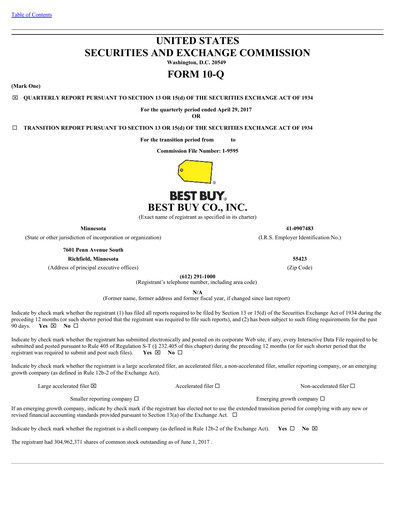 Thumbnail Best Buy Quarterly Report 2018-q1