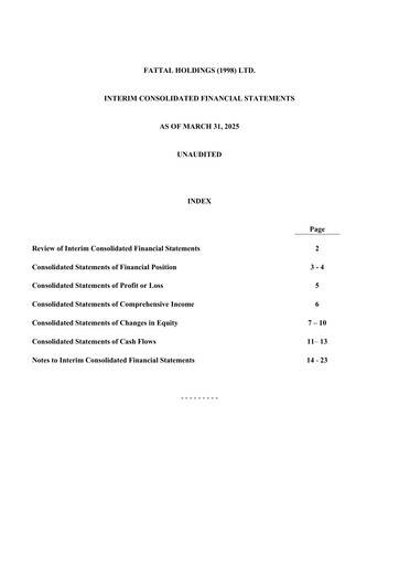 Vorschaubild Fattal Holdings (Leonardo Hotels) Finanzmitteilung 2025-q1