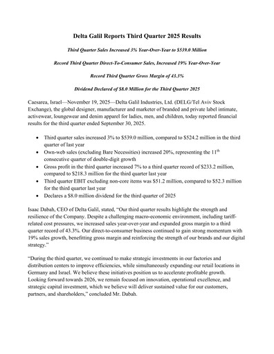 Miniature Delta Galil Industries Rapport trimestriel 2025-q3