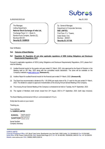 Miniature Subros Bilan financier 2022-2023