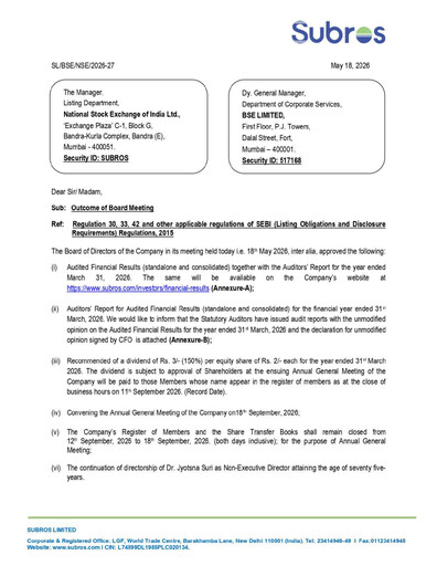 Thumbnail Subros Financial Statement 2025-2026