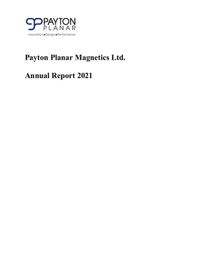Miniature Payton Industries Rapport annuel 2021
