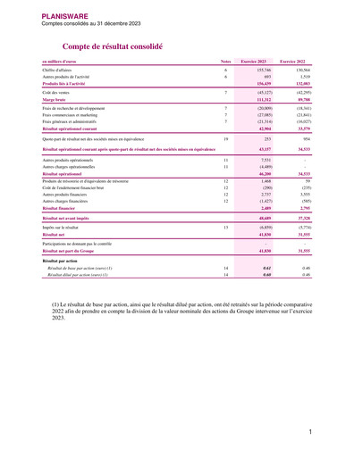Thumbnail Planisware Financial Statement 2023