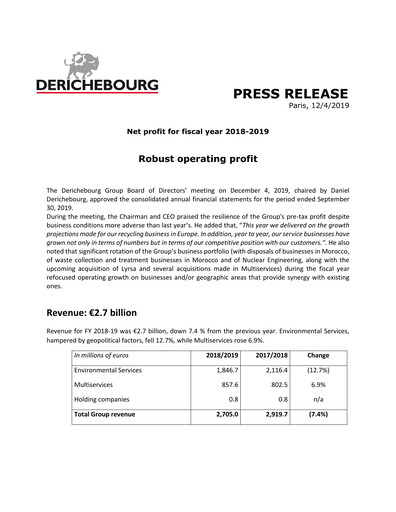 Vorschaubild Derichebourg Finanzbericht 2018-2019