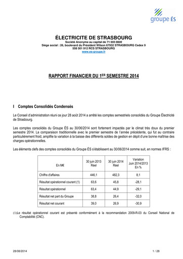 Thumbnail Électricite de Strasbourg Half-year Report 2014-h1