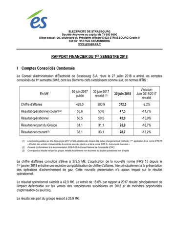 Thumbnail Électricite de Strasbourg Half-year Report 2018-h1
