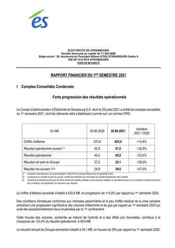 Thumbnail Électricite de Strasbourg Half-year Report 2021-h1