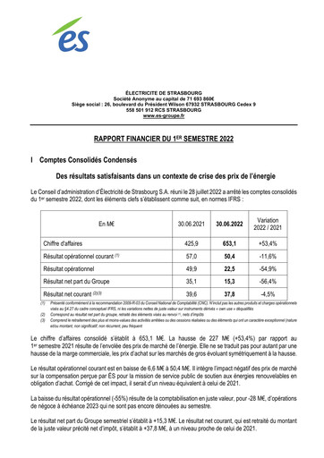 Thumbnail Électricite de Strasbourg Half-year Report 2022-h1