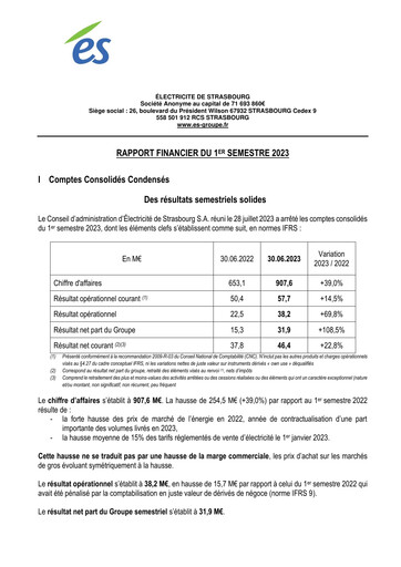 Thumbnail Électricite de Strasbourg Half-year Report 2023-h1