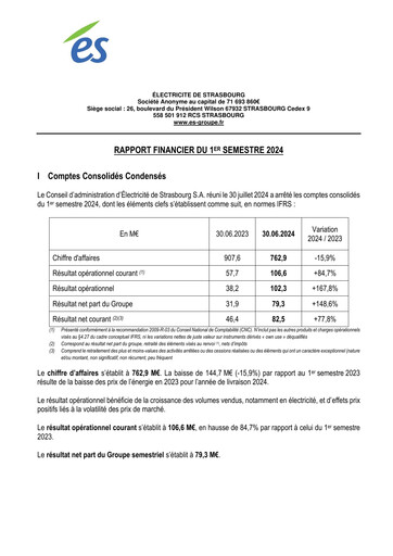 Thumbnail Électricite de Strasbourg Half-year Report 2024-h1