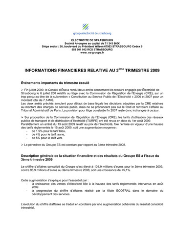 Vorschaubild Électricite de Strasbourg Quartalsbericht 2009-q3