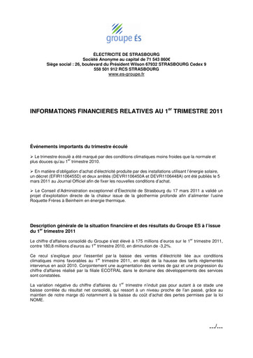 Vorschaubild Électricite de Strasbourg Quartalsbericht 2011-q1