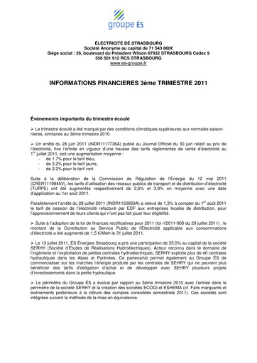 Vorschaubild Électricite de Strasbourg Quartalsbericht 2011-q3