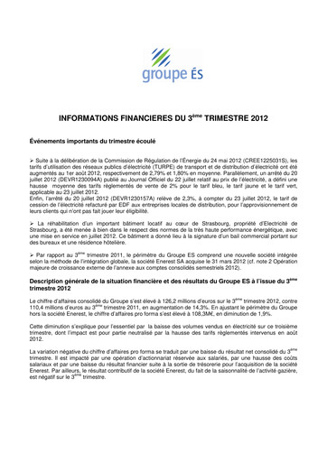 Vorschaubild Électricite de Strasbourg Quartalsbericht 2012-q3