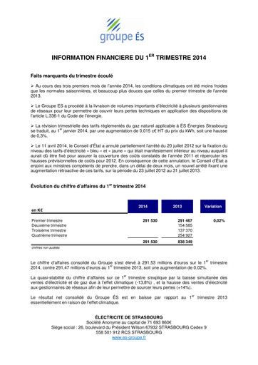 Vorschaubild Électricite de Strasbourg Quartalsbericht 2014-q1