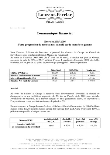 Miniature Laurent-Perrier Rapport financier 2005-2006