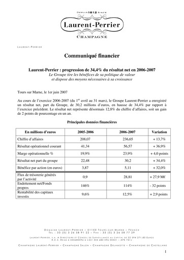 Miniature Laurent-Perrier Rapport financier 2006-2007