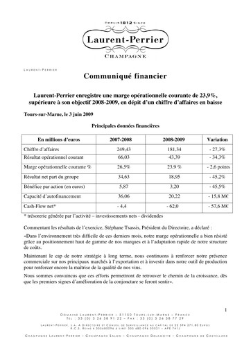 Miniature Laurent-Perrier Rapport financier 2008-2009