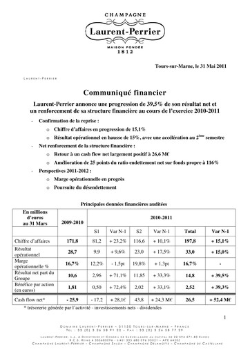 Miniature Laurent-Perrier Rapport financier 2010-2011