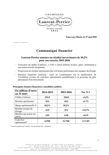 Miniature Laurent-Perrier Rapport financier 2015-2016