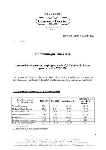 Miniature Laurent-Perrier Rapport financier 2019-2020