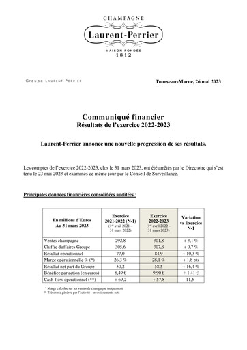 Miniature Laurent-Perrier Rapport financier 2022-2023