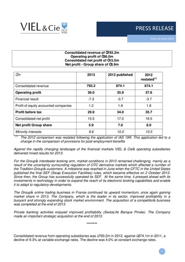 Vorschaubild VIEL & Cie Finanzbericht 2013