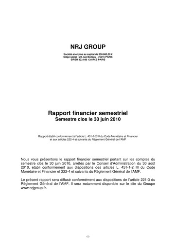 Vorschaubild NRJ Group Finanzbericht 2010-h1