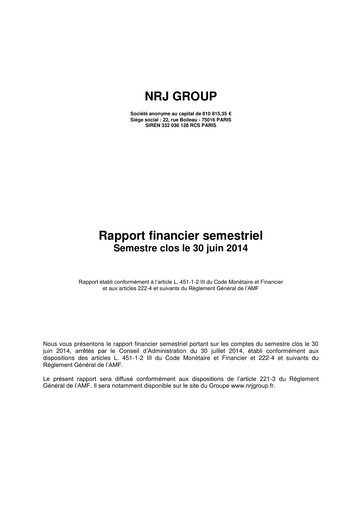 Vorschaubild NRJ Group Finanzbericht 2014-h1