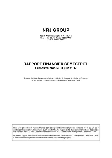 Vorschaubild NRJ Group Finanzbericht 2017-h1