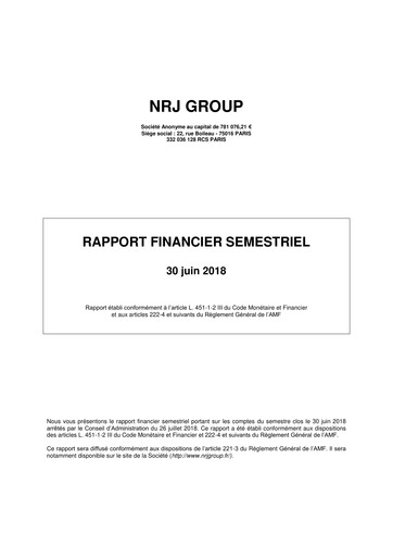 Vorschaubild NRJ Group Finanzbericht 2018-h1