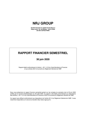 Vorschaubild NRJ Group Finanzbericht 2020-h1