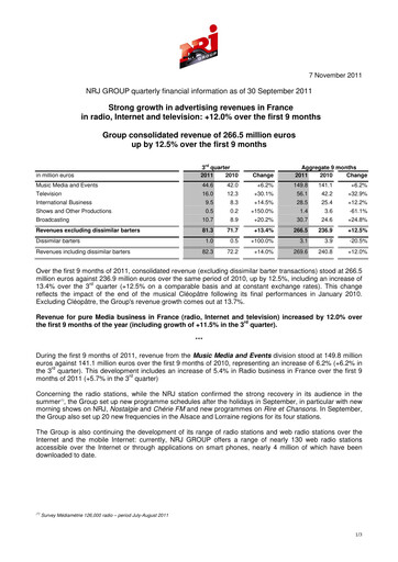 Thumbnail NRJ Group Quarterly Report 2011-q3