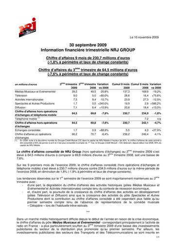 Thumbnail NRJ Group Quarterly Report 2009-q3