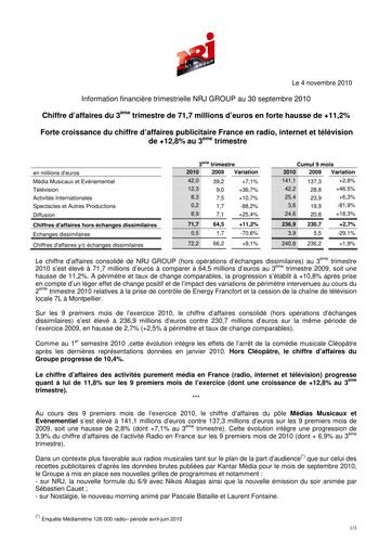 Thumbnail NRJ Group Quarterly Report 2010-q3